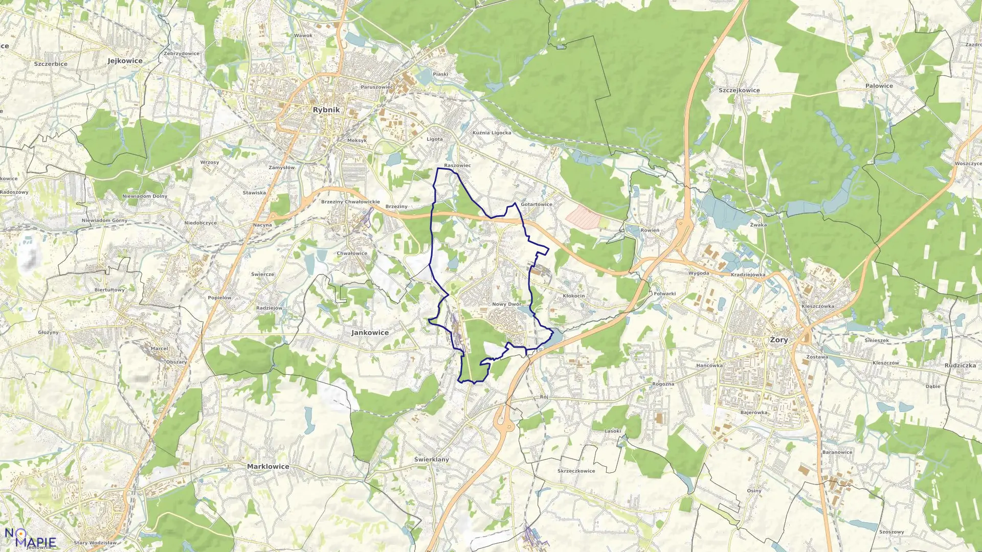 Mapa obrębu BOGUSZOWICE w mieście Rybnik