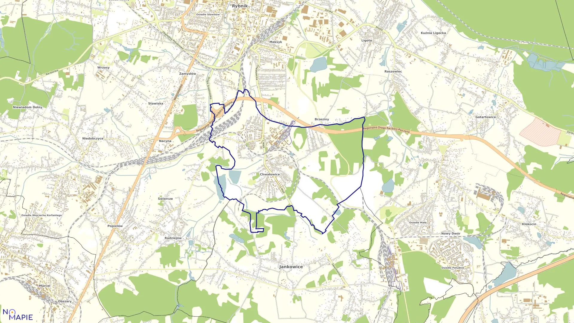 Mapa obrębu CHWAŁOWICE w mieście Rybnik