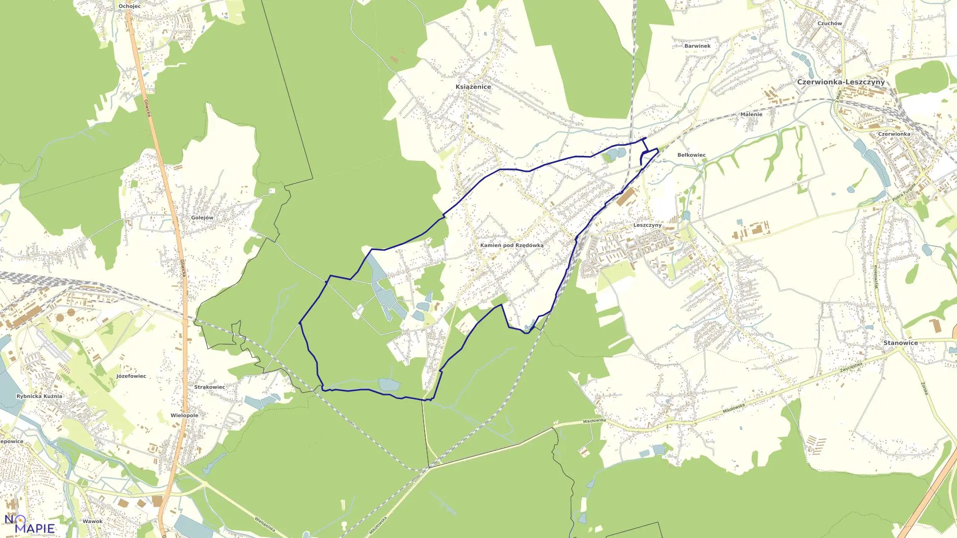 Mapa obrębu KAMIEŃ w mieście Rybnik