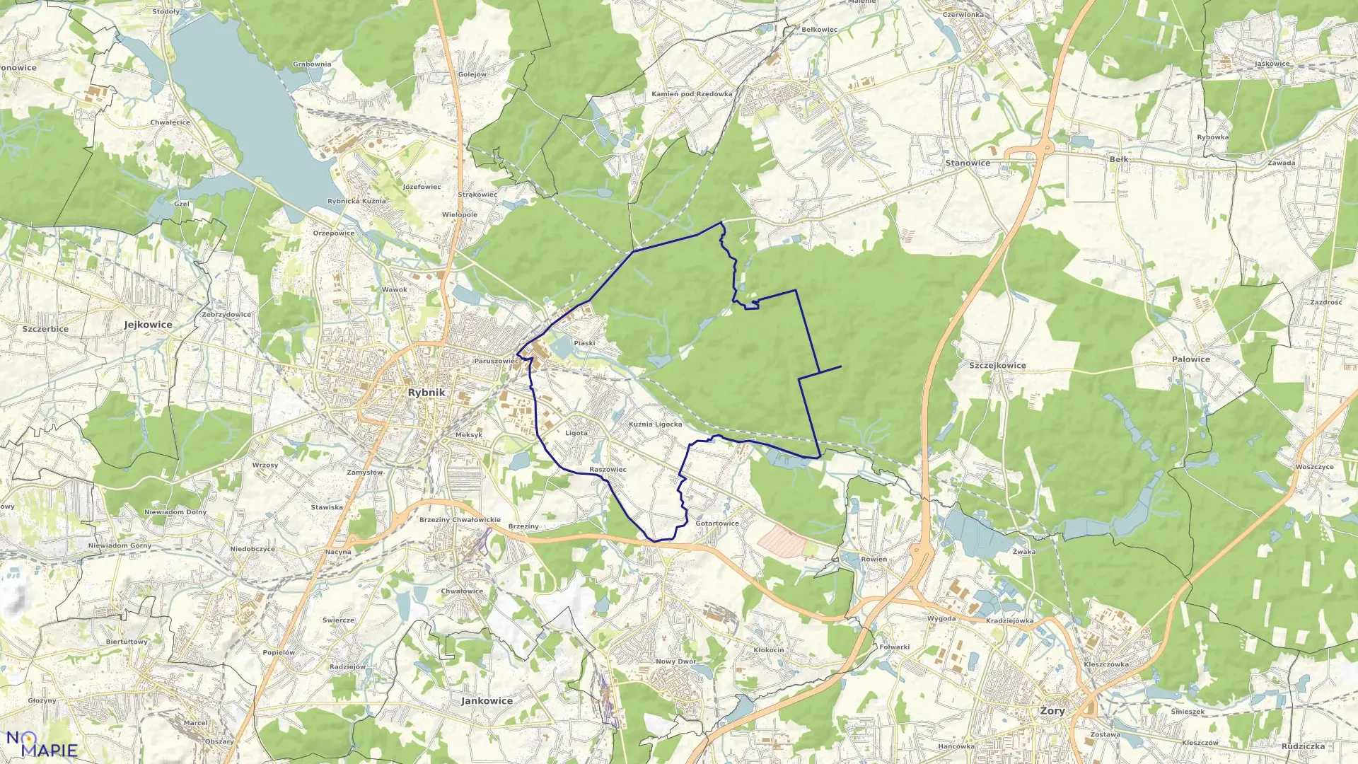 Mapa obrębu LIGOTA w mieście Rybnik