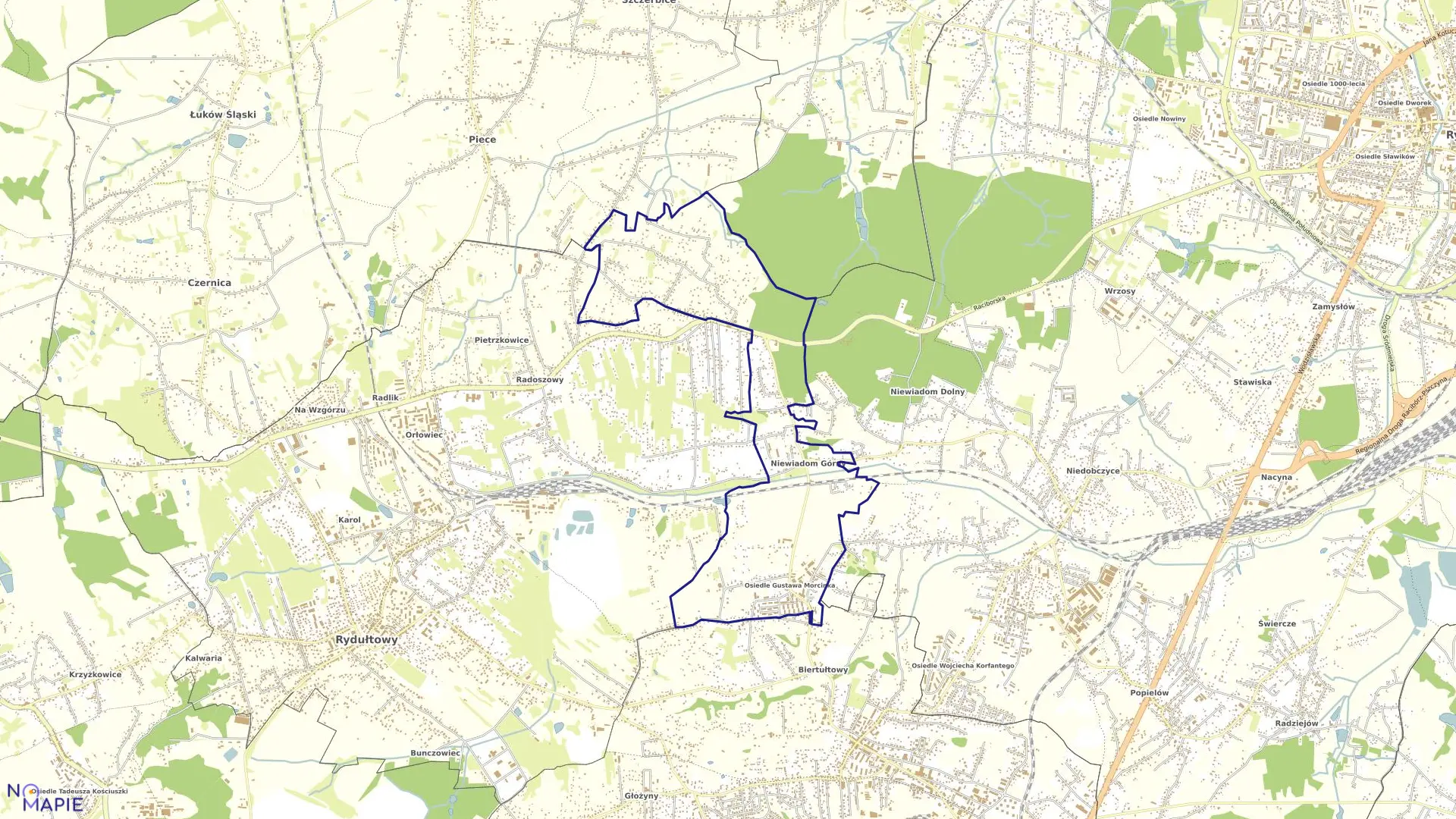 Mapa obrębu NIEWIADOM GÓRNY w mieście Rybnik